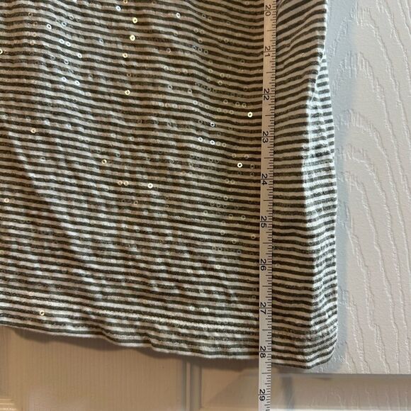 J. Crew Olive Green & White Striped Sleeveless Tank Top with Sequins and Buttons - Picture 8 of 9